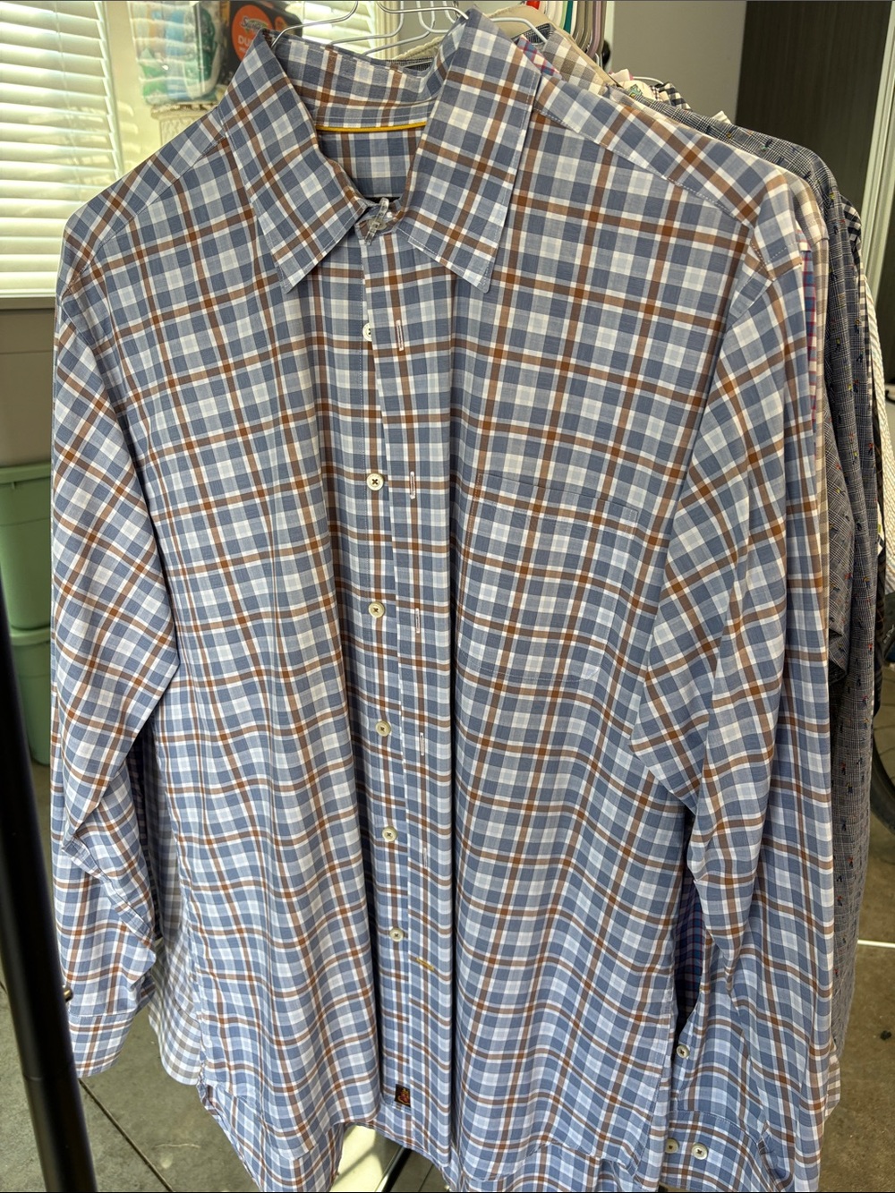 Robert Talbott Light Blue and Brown Plaid Button-Down Shirt